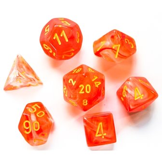 Dobbelstenen Ghostly Glow Orange/Yellow Polydice (7 stuks)