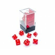 Mini Dobbelstenen Translucent Red/White Polydice (7 stuks)