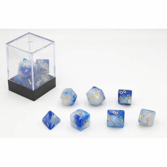 Dobbelstenen Blauw/Wit Polydice (7 stuks)