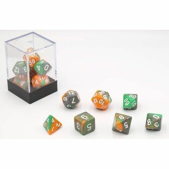 Dobbelstenen Triple Oranje/Groen/Grijs Polydice (7 stuks)