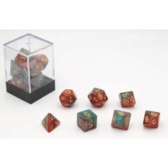 Dobbelstenen Stardust Rood/Groen Polydice (7 stuks)