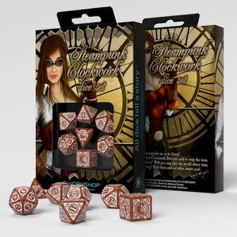 Steampunk Clockwork Dice Set Caramel &amp; White (7)