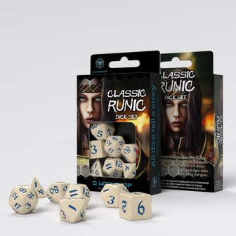 Classic Runic Dice Set Beige &amp; Blue (7)