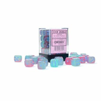 Dobbelstenen D6 (12mm) Gel Luminary Gemini Groen-Roze/Blauw (36x)