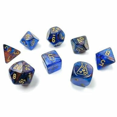 Dobbelstenen Lustrous Azurite/Gold Polydice (7 stuks)