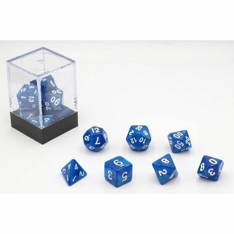 Dobbelstenen Blauw Parelmoer Polydice (7 stuks)