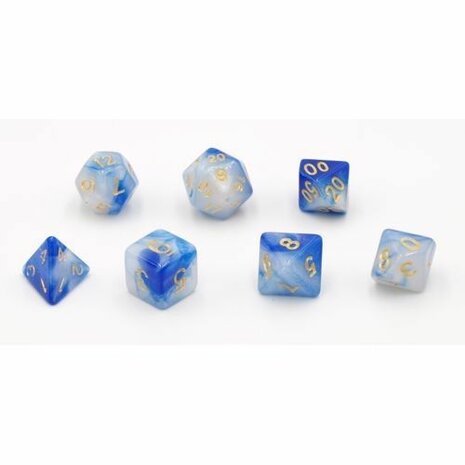 Dobbelstenen Blauw/Wit Polydice (7 stuks)