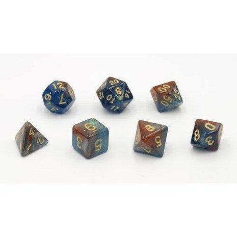 Dobbelstenen Stardust Blauw/Rood Polydice (7 stuks)