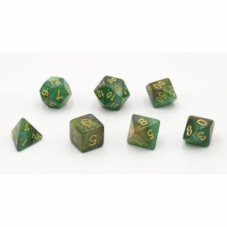 Dobbelstenen Stardust Groen/Amber Polydice (7 stuks)