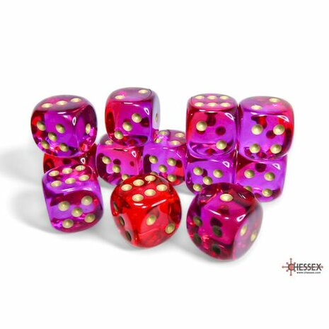 Dobbelstenen D6 (16mm) Translucent Gemini Rood-Violet/Goud (12x)