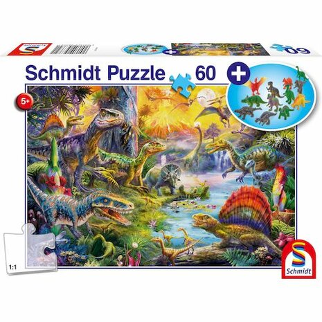 Dinosaurussen Kinderlegpuzzel 60 Stukjes + Speelfiguren - Schmidt